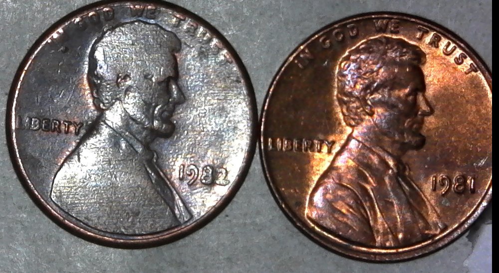 1982-P-Lincoln-Cent-Struck-Through-Thick-Grease-Both-Sides!-Weights-2.5-G